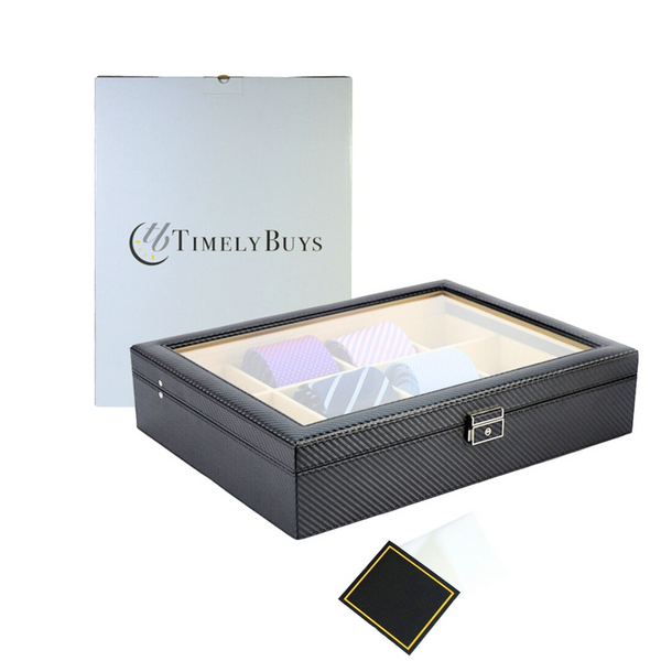12 Piece Black Carbon Fiber Tie Display Case