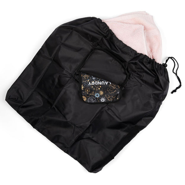 Miamica Black Gold "Laundry" Bag Moon and Stars, TRAVEL EXPANDABLE LAUNDRY BAG DRAWSTRING