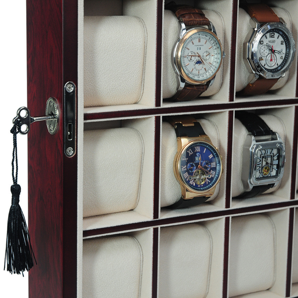 PRE-SALE 30 Slot Cherry Wood Watch Display Wall Hanging Case and Storage Organizer Box and Stand for Oversized Watches