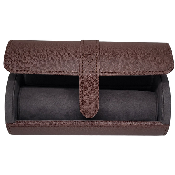 3 Watch Roll Brown Saffiano Travel Watch Bracelet Case