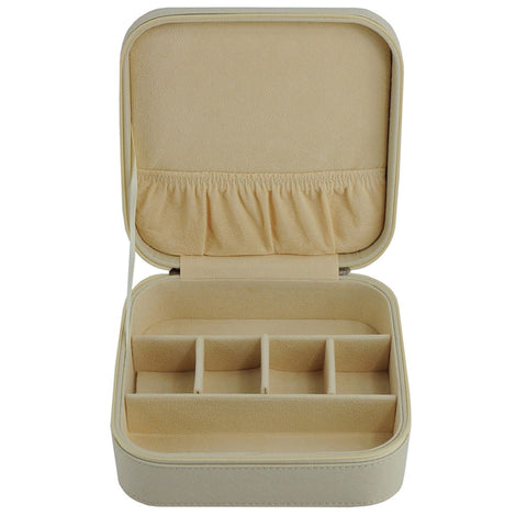 Beige Saffiano 3 Compartment Sunglass Travel Case & Jewelry Box