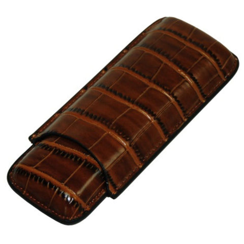 2 Piece Cigar Case- Brown Crocodile