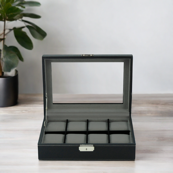8 Watch Black Leatherette Watch Display Case For Oversized Watches
