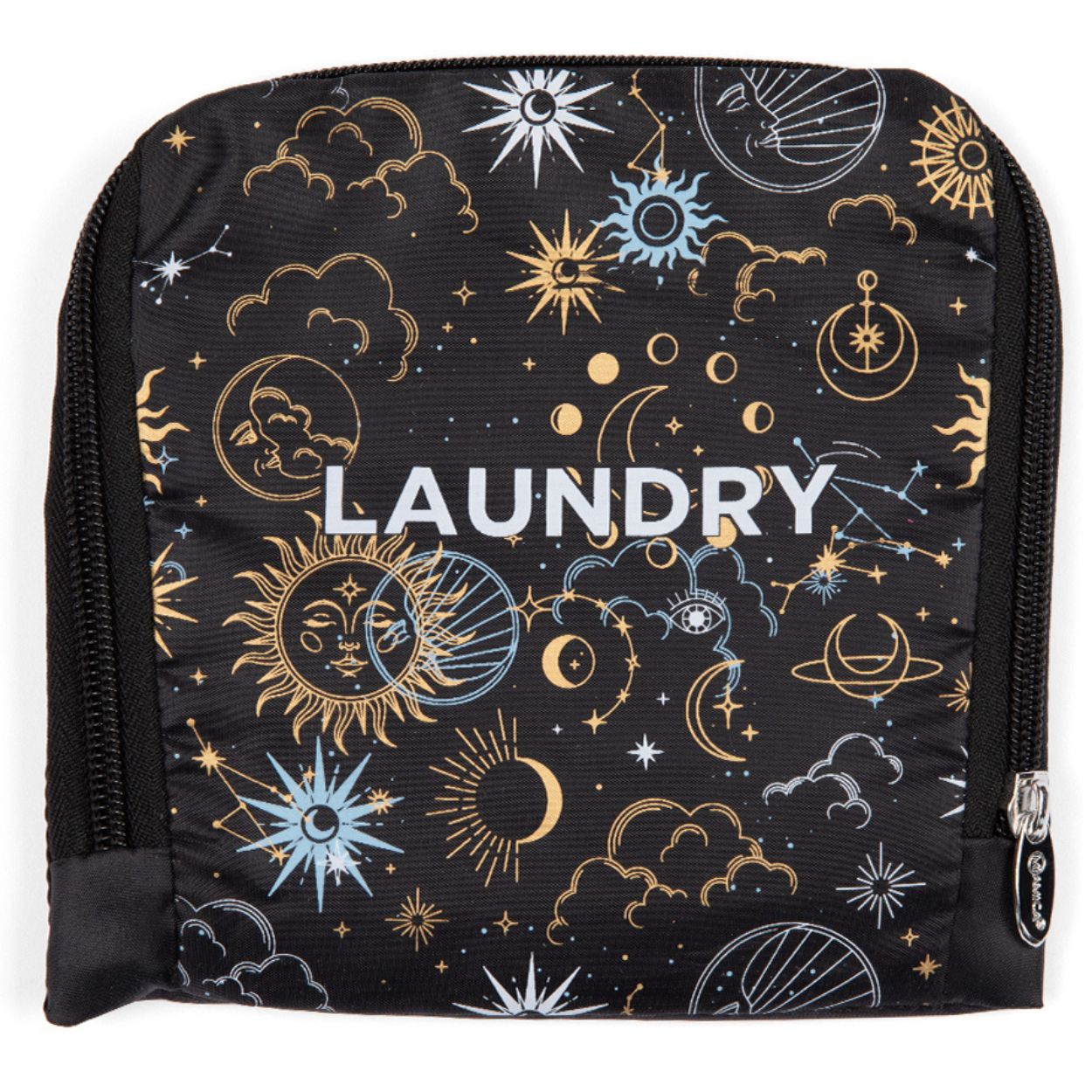 Miamica Foldable Travel Laundry Bag, Black Gold Celestial Moon and Stars Lightweight, Durable Design with Drawstring Closure, Size: Large