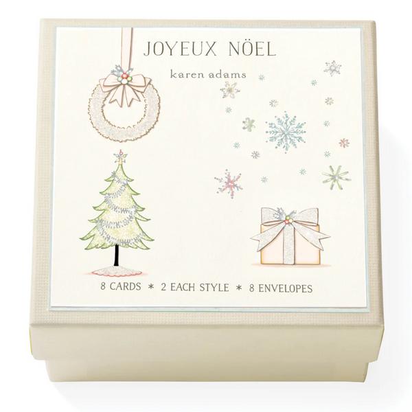Karen Adams "Joyeux Noel" Gift Enclosure Box of 8 Assorted Cards with Vellum Envelopes