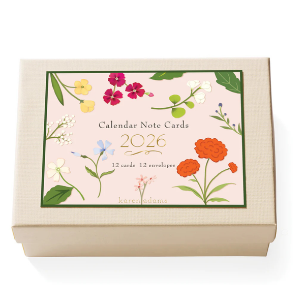 Karen Adams Box of 12 Assorted "2026 Calendar" Notecards with Matching Envelopes