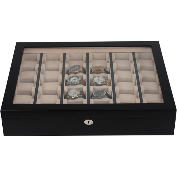 30 Watch Black Wood Watch Display Case and Storage Organizer Box