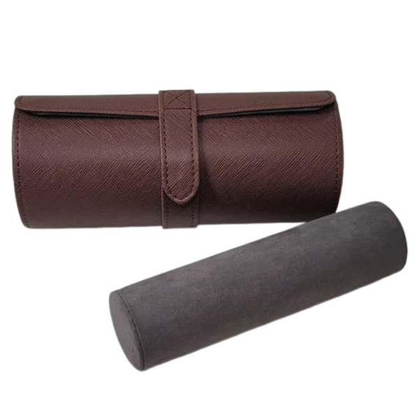 3 Watch Roll Brown Saffiano Travel Watch Bracelet Case