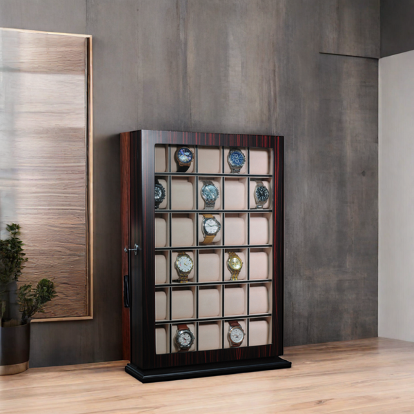 30 Slot Ebony Wood Watch Display Wall Hanging Case and Storage Organizer Box and Stand for Oversized Watches