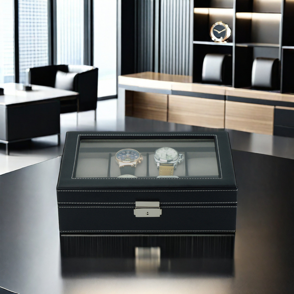 8 Watch Black Leatherette Watch Display Case For Oversized Watches