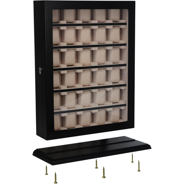 30 Watch Black Wood Watch Display Case and Storage Organizer Box