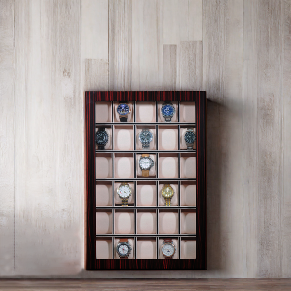 30 Slot Ebony Wood Watch Display Wall Hanging Case and Storage Organizer Box and Stand for Oversized Watches