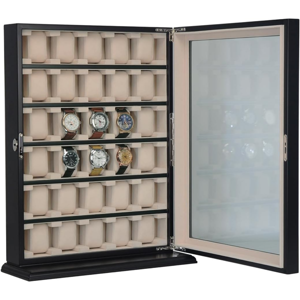 30 Watch Black Wood Watch Display Case and Storage Organizer Box