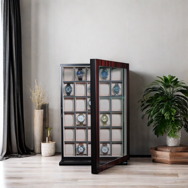 30 Slot Ebony Wood Watch Display Wall Hanging Case and Storage Organizer Box and Stand for Oversized Watches