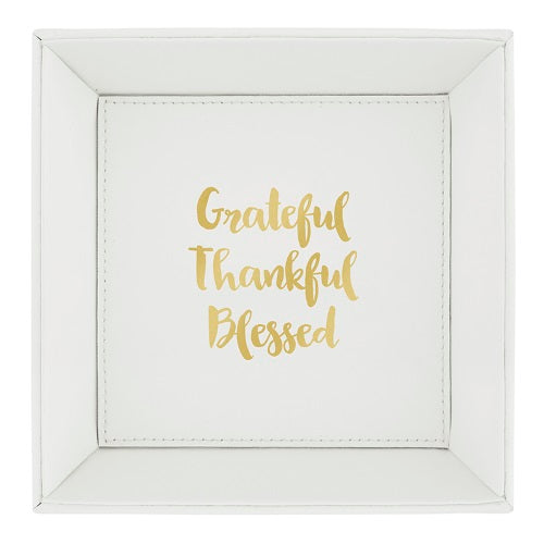 HEARTFELT WHITE AND GOLD 7.5 x 7.5 CATCHALL COINS KEYS PHONE JEWELRY VALET TRAY