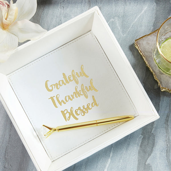 HEARTFELT WHITE AND GOLD 7.5 x 7.5 CATCHALL COINS KEYS PHONE JEWELRY VALET TRAY