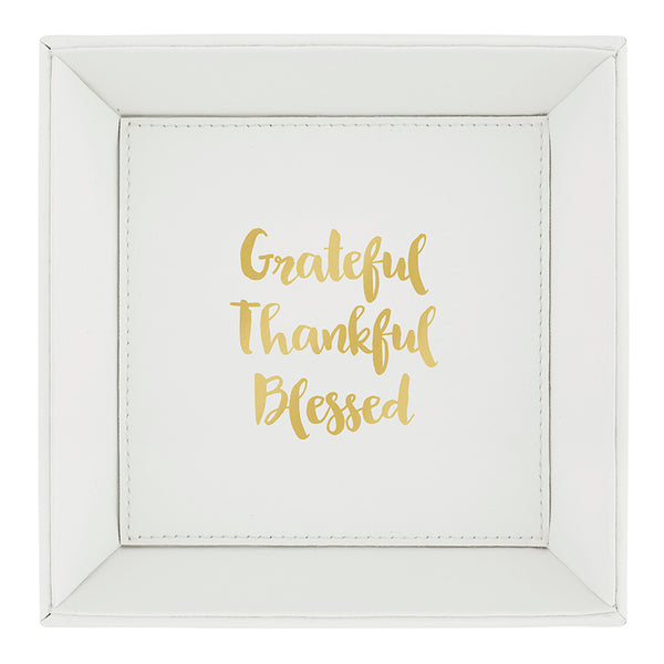 HEARTFELT WHITE AND GOLD 7.5 x 7.5 CATCHALL COINS KEYS PHONE JEWELRY VALET TRAY