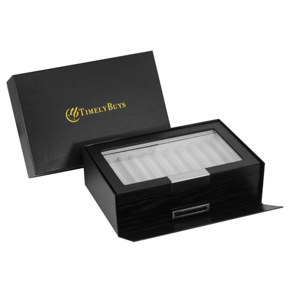 20 Piece Black Ebony Wood Two Level Pen Display Case Organizer Box