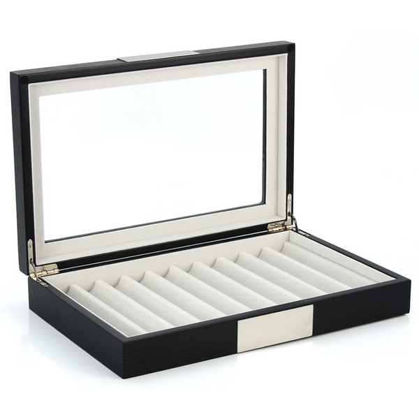 10 Piece Black Ebony Wood Pen Display Case Storage Organizer Box