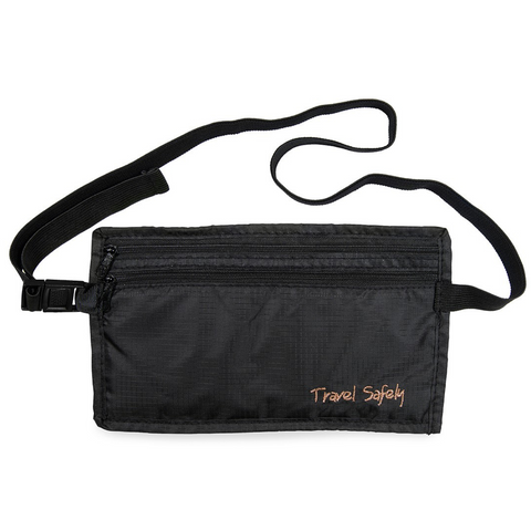Miamica Waist Security Pouch and Money Belt Travel Safely- Black & Rose Gold