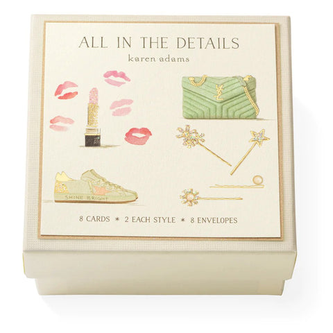 Karen Adams "All in the Details" Gift Enclosure Box of 8 Assorted Cards with Envelopes