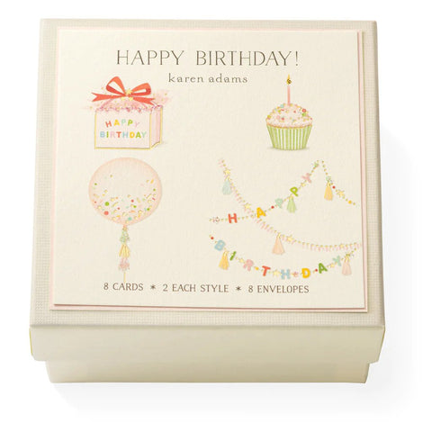 Karen Adams "Happy Birthday" Gift Card Enclosure Box of 8 Assorted Cards with Envelopes