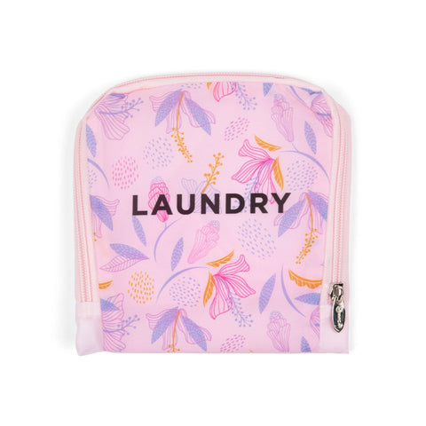 Miamica Pink Floral "Laundry" Travel Expandable Laundry Bag Drawstring