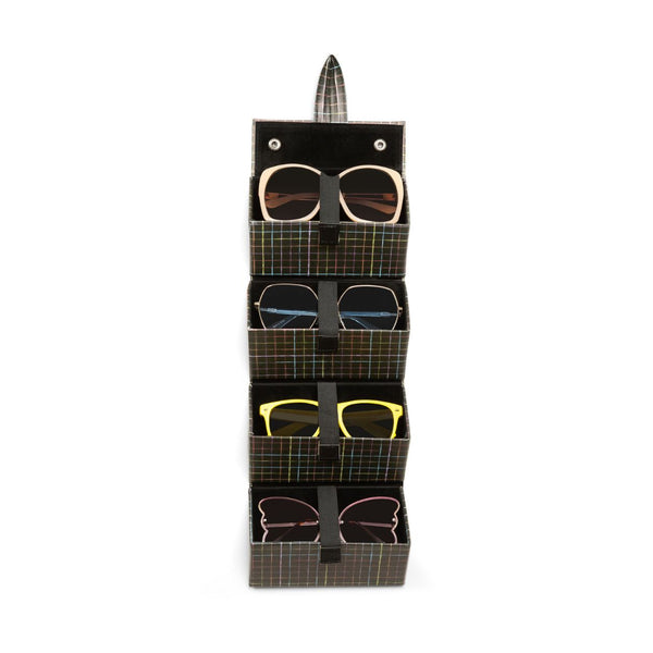MIAMICA Sunglass Organizer Case Eyeglass Holder Hanging Storage Travel Box 4 Slots - Rainbow Grid
