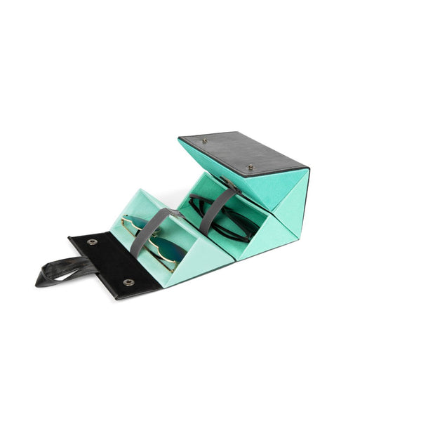 MIAMICA Sunglass Organizer Case Eyeglass Holder Hanging Storage Travel Box 4 Slots - Black & Teal