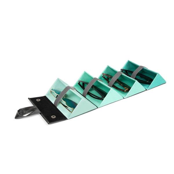 MIAMICA Sunglass Organizer Case Eyeglass Holder Hanging Storage Travel Box 4 Slots - Black & Teal