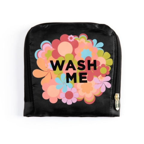 Miamica Black Floral Icon "Wash Me" Travel Expandable Laundry Bag Drawstring