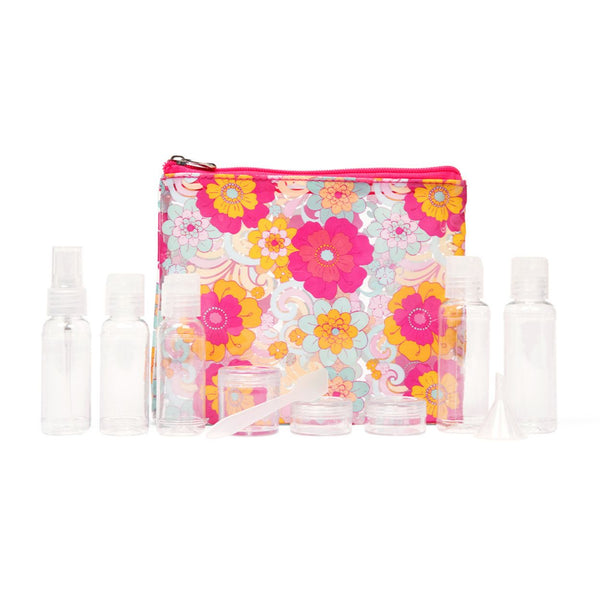 MIAMICA Malibu Babe Barbie Pink TSA Compliant Travel Bottles and Toiletry Bag Kit, 12 Piece