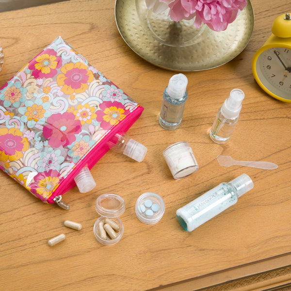 MIAMICA Malibu Babe Barbie Pink TSA Compliant Travel Bottles and Toiletry Bag Kit, 12 Piece