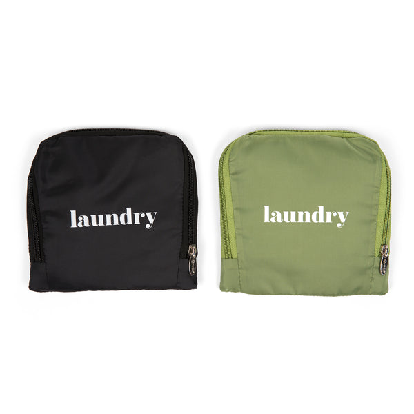 Miamica Set of Two Foldable Travel Laundry Bags BL Olive with Drawstring Closure