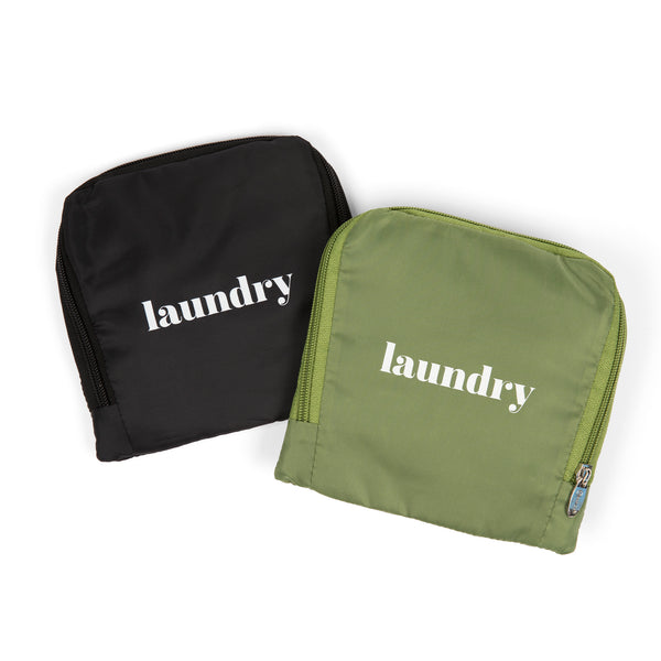 Miamica Set of Two Foldable Travel Laundry Bags BL Olive with Drawstring Closure
