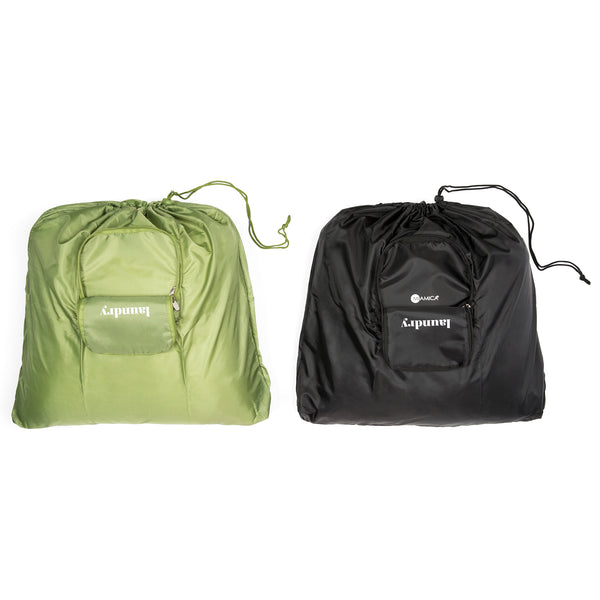 Miamica Set of Two Foldable Travel Laundry Bags BL Olive with Drawstring Closure