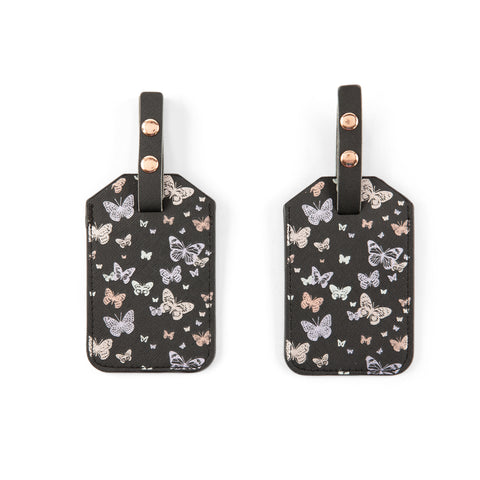 Miamica Black Butterfly Luggage Tags with Sturdy Snack Straps