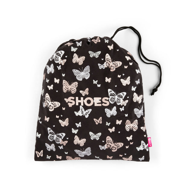 MIAMICA DRAWSTRING BLACK BUTTERFLY TRAVEL SHOE BAG - SHOES