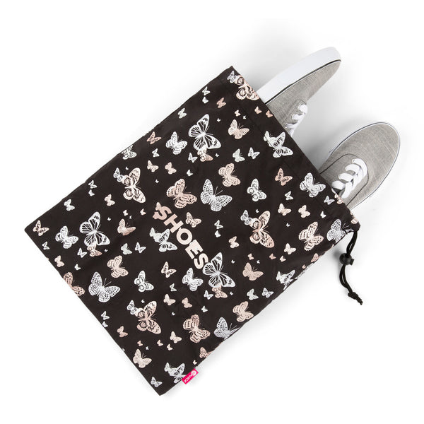 MIAMICA DRAWSTRING BLACK BUTTERFLY TRAVEL SHOE BAG - SHOES