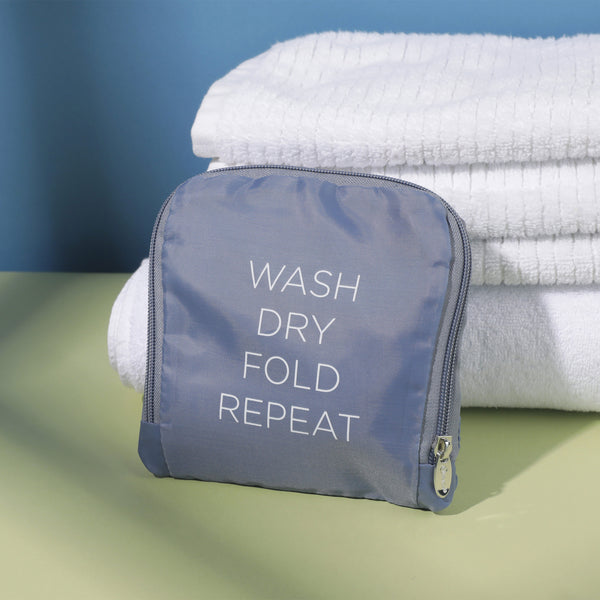 Miamica Slate "Wash, Dry, Fold, Repeat" Travel Expandable Laundry Bag