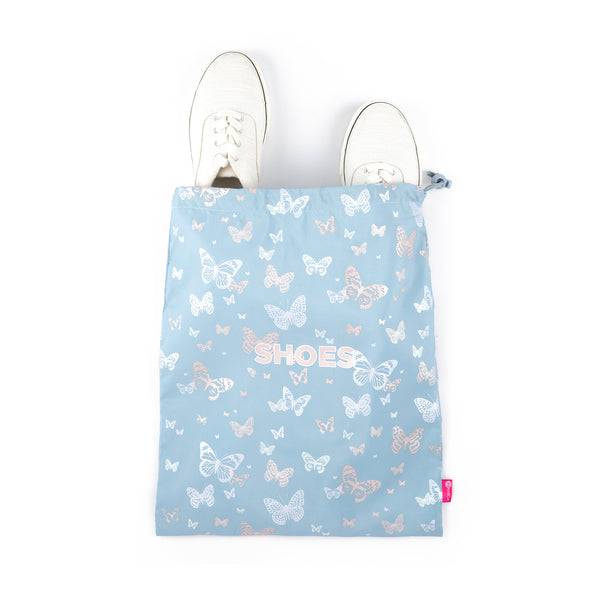 Miamica Drawstring Light Blue Butterfly Travel Shoe Bag