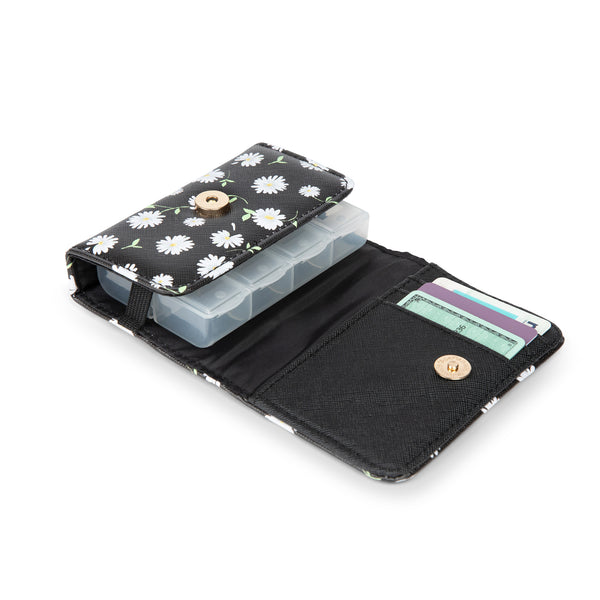 Miamica Women's Snap Pill Case - Black Daisy Floral