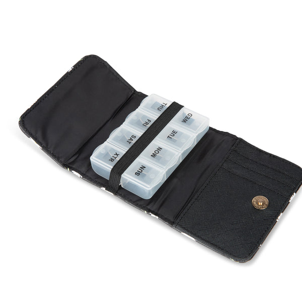 Miamica Women's Snap Pill Case - Black Daisy Floral