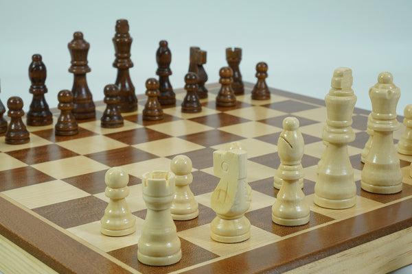 Deluxe Mahogany Foldable Wooden 15" Chess Set with Sturdy Well-Crafted Wooden Chess Pieces