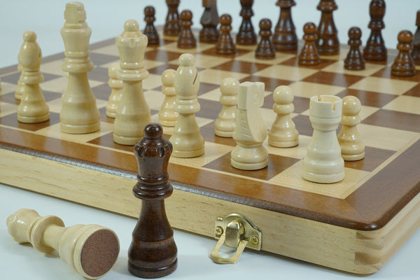 Deluxe Mahogany Foldable Wooden 15" Chess Set with Sturdy Well-Crafted Wooden Chess Pieces