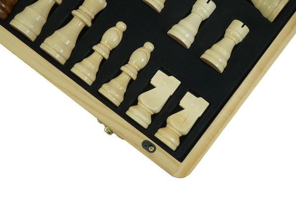 Deluxe Mahogany Foldable Wooden 15" Chess Set with Sturdy Well-Crafted Wooden Chess Pieces