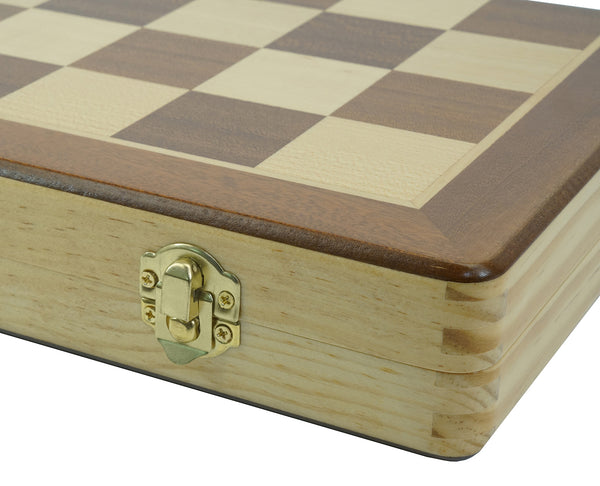 Deluxe Mahogany Foldable Wooden 15" Chess Set with Sturdy Well-Crafted Wooden Chess Pieces