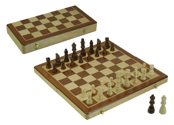 Deluxe Mahogany Foldable Wooden 15" Chess Set with Sturdy Well-Crafted Wooden Chess Pieces