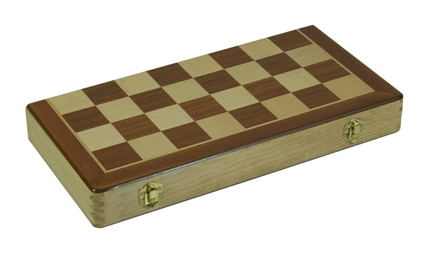 Deluxe Mahogany Foldable Wooden 15" Chess Set with Sturdy Well-Crafted Wooden Chess Pieces