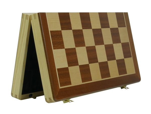 Deluxe Mahogany Foldable Wooden 15" Chess Set with Sturdy Well-Crafted Wooden Chess Pieces